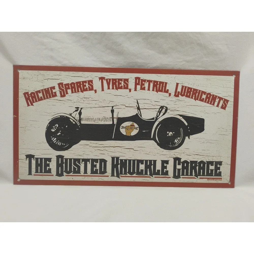 Busted‎ Knuckle Garage Racing Spares Tyres Petrol Lubricants Tin Sign Man Cave